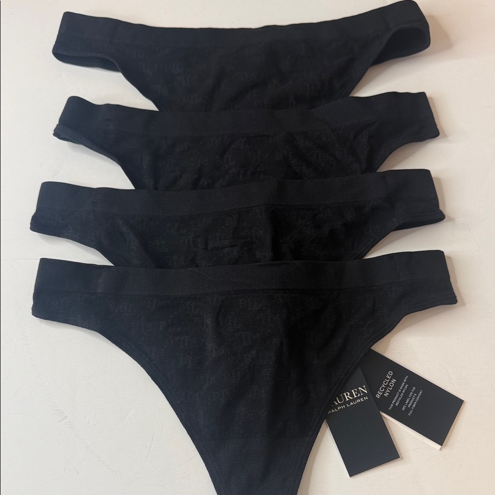 Lauren Ralph Lauren Thong Panties Black 4 Pairs Size Small / 5